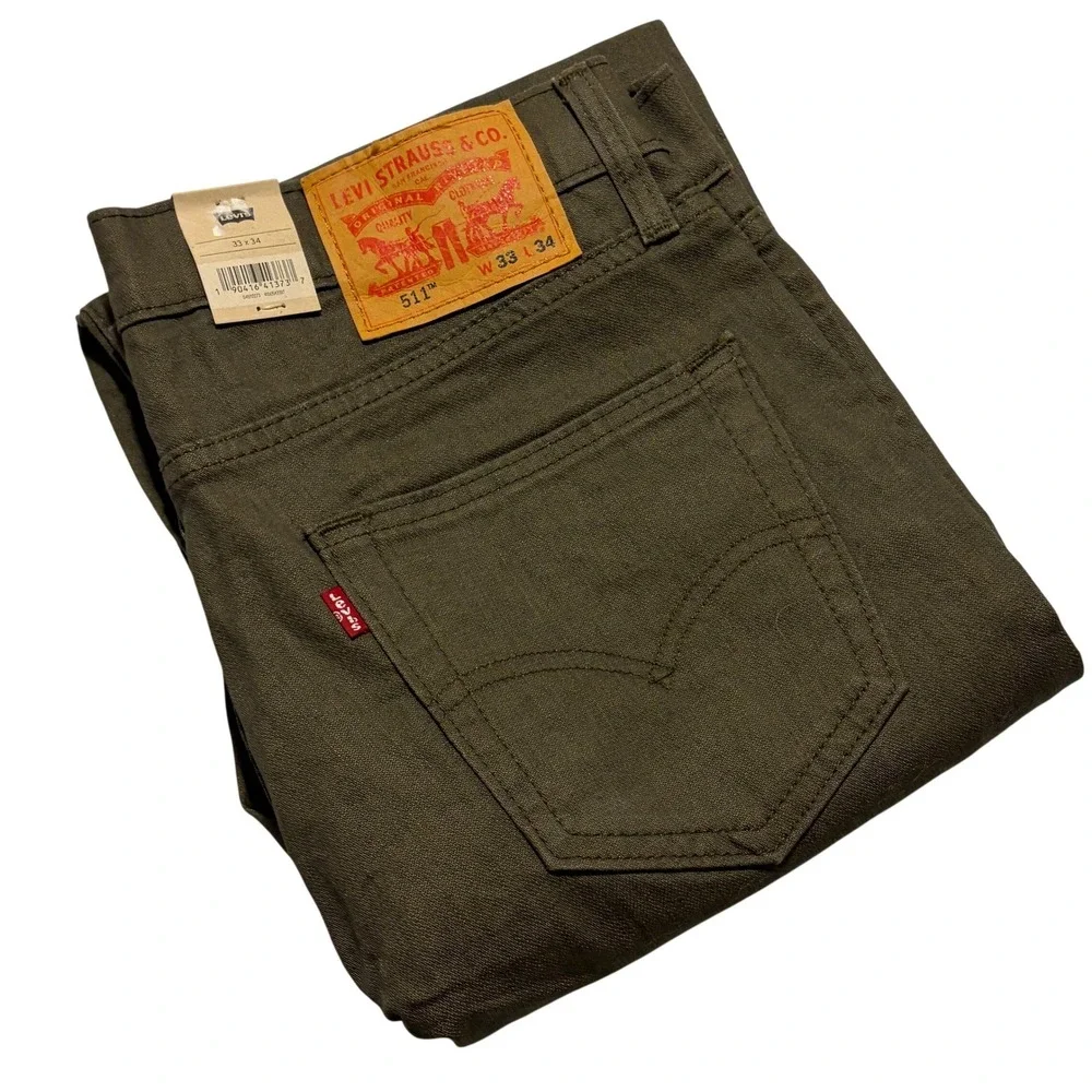 NEW Levis 511 Slim Fit Stretch Pants Mens 33x34 Brown Khaki Twill